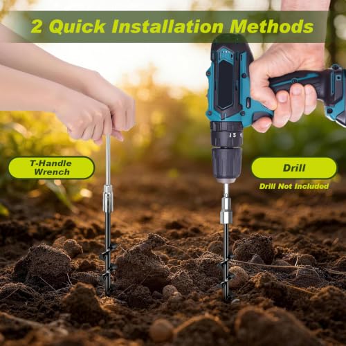 Image of Eurmax USA 4-Pack Screw in Ground Anchors,Detachable Spiral Tent Stakes,Heavy Duty Rust Proof Metal Trampoline Anchors with Drill Bit Adapter&T-Handle Tool for Canopy,Tent,Trampoline,Swing Set(Black)