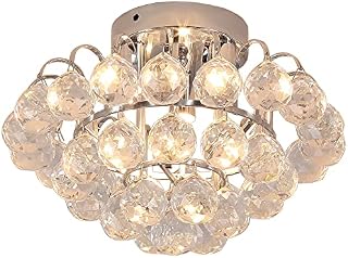 HOMCOM Crystal Ceiling Lamp Chandelier Hallway Flush Mount Pendant 3 Light 30cm Silver