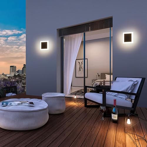 Aoceley LED Outdoor Wall Light, Modern Black Exterior Wall Sconce Light