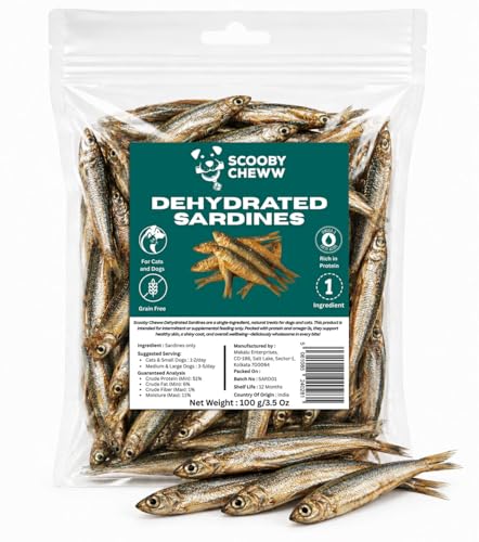 Image of Dehydrated Sardines for Dogs & Cats | 100% Natural Single Ingredient Fish Treats | High Protein & Omega-3 Rich Crunchy Snack for Healthy Skin, Shiny Coat, Joint Support