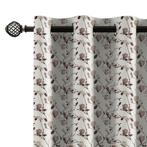 Image of LINENWALAS Printed Blackout Curtains for 7 Feet Door | Set of 2 | Printed Drapes | Thermal Insulated, Room Darkening Panels with Grommet Hanging for Living Room (Brown magnodia)