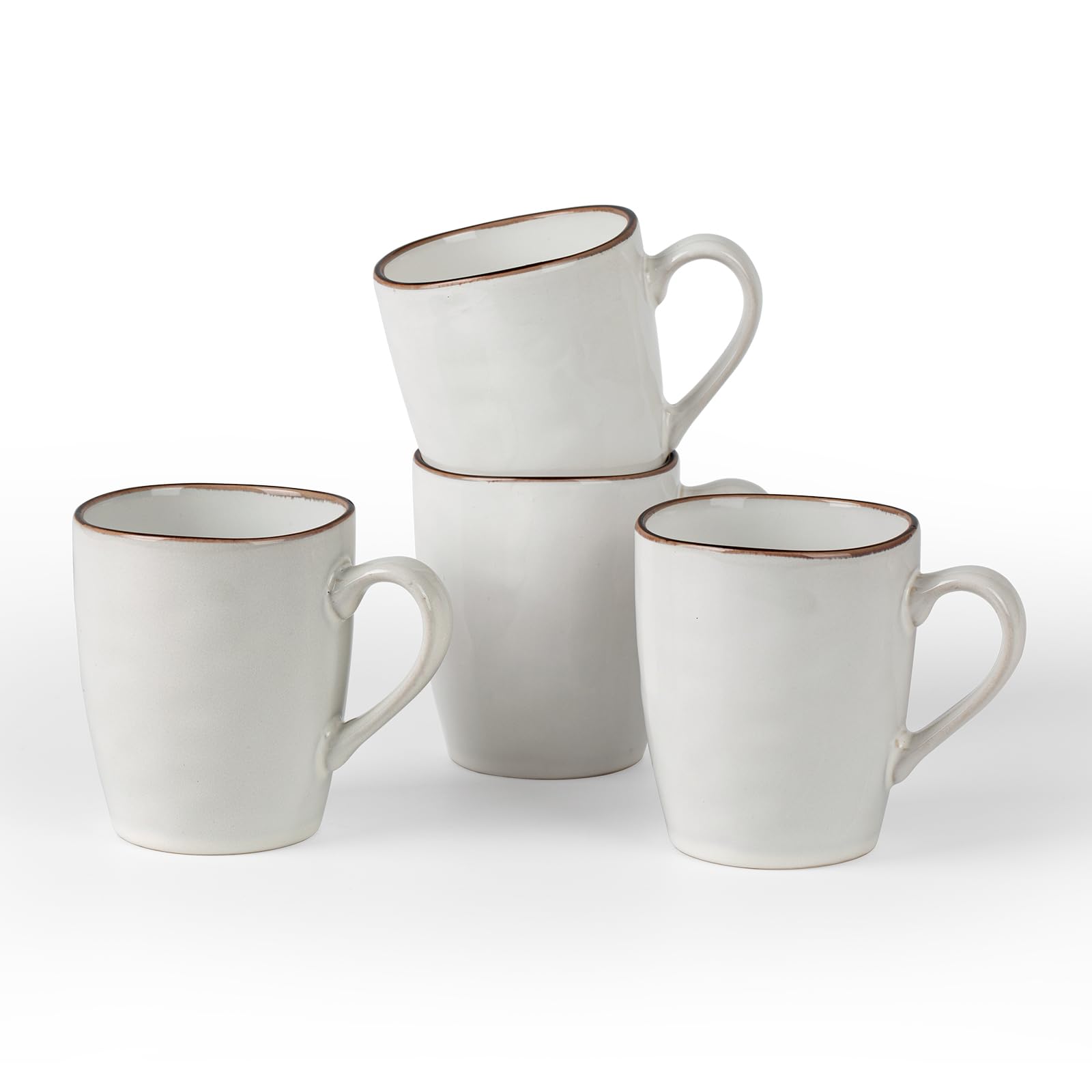 famiware Aurora Coffee Mugs, 14oz Mug Set of 4, Stoneware Mug, Cups for Kitchen, Cappuccino, Latte, Reactive Glaze, Microwave Safe, Scractch-resistant, Pearl White