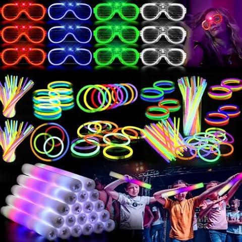 Taotuo Glow in the Dark Party Supplies,336 PCS Light Up Party Favors with LED Glasses,LED Light Up Toys,100 Glow Sticks Bulk Party Pack DIY Glow Glasses Headbands Necklaces for Neon Decorations Cover