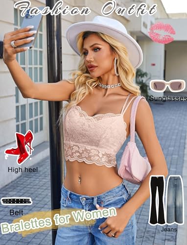Image of Avidlove Bralettes for Women Lace Camisole V Neck Double-Layered Adjustable Strap Tank Cami Crop Top