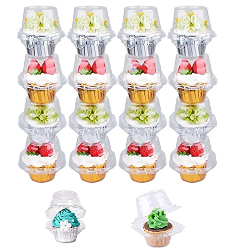 Paquete de 25 recipientes individuales de plástico para cupcakes, cajas transparentes para cupcakes, cajas para pasteles con tapas de cúpula herméticas para bodas, baby showers y apilables Cover