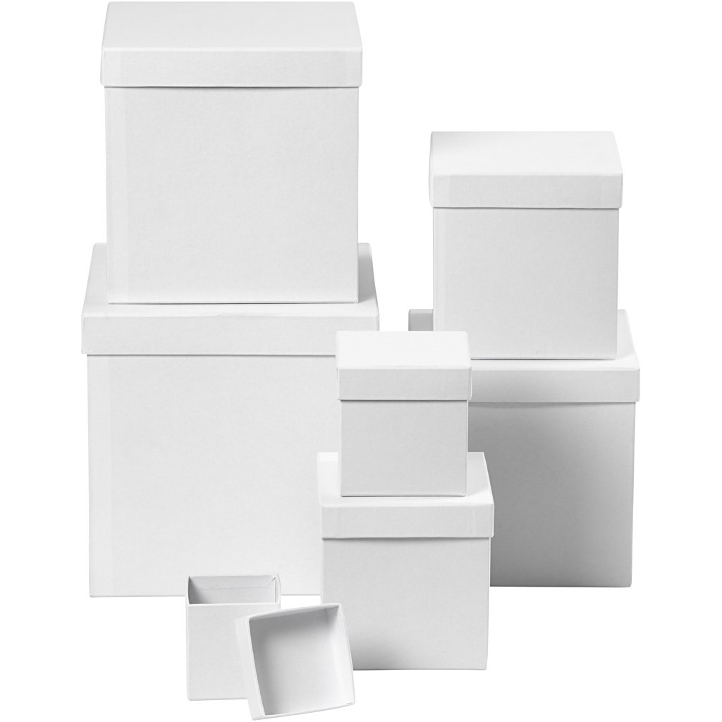 Square Boxes, square, size 7,5+10+13+15+18+20+23 cm, H: 7,5+10+13+15+18+20+23 cm, white, 7pcs