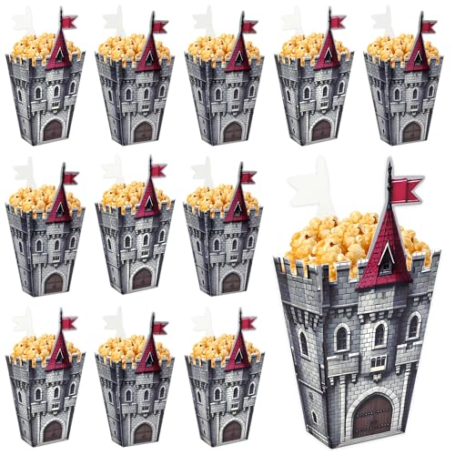20Pcs Medieval Castle Popcorn Boxes Disposable Cardboard Snack Cookie Treat Box Popcorn Containers for Halloween Knight Themed Parties Mardi Gras Medieval and Party Supplies