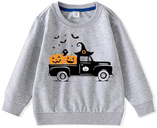 Toddler Boys Halloween Sweatshirts Girls Pumpkin Face Skeleton Ghost Glow in the Dark Shirts Long Sleeve Tops 1-7T