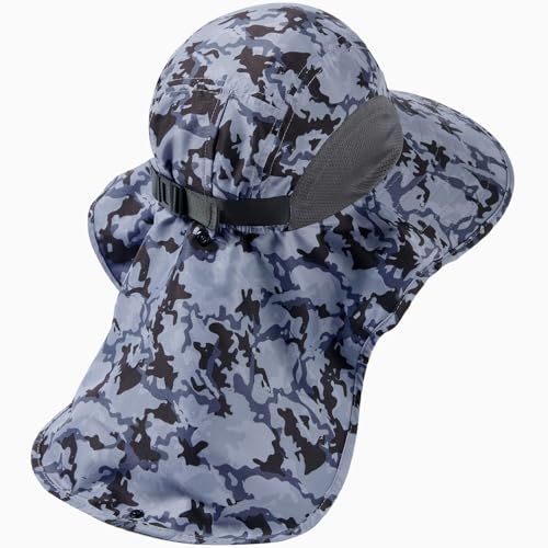 Image of BASSDASH UPF 50+ Unisex Water Resistant Wide Brim Sun Hat with Large Neck Flap Ponytail Fishing Hat for Men Women