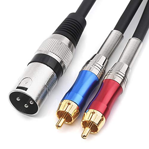 Tisino DISINO Dual RCA to XLR Male Y Splitter Patch Cable, Unbalanced 2 RCA/Phono Plug to 1 XLR Splitter Duplicator Lead Y-Cable Adapter -5feet/1.5m