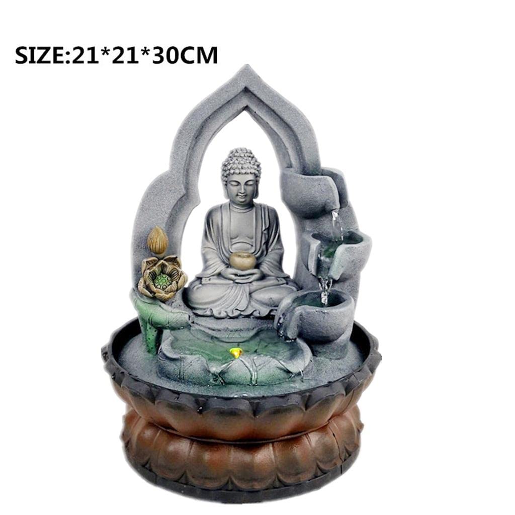 Statuetta Ornamentale Buddista da 30 Cm con Fontana Rotonda Buddha Tavolo