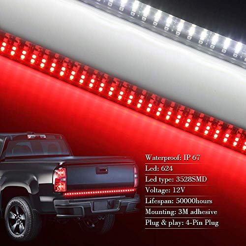 OPL5 Tailgate Light Bar, Quad Row 2 Color 48inch 504 LEDs Truck Tail Light Strip LED Turn Signal Brake Running White Reverse Lights Universal Light Bars for Trucks Pickup Trailer SUV (48" Quad 2color)