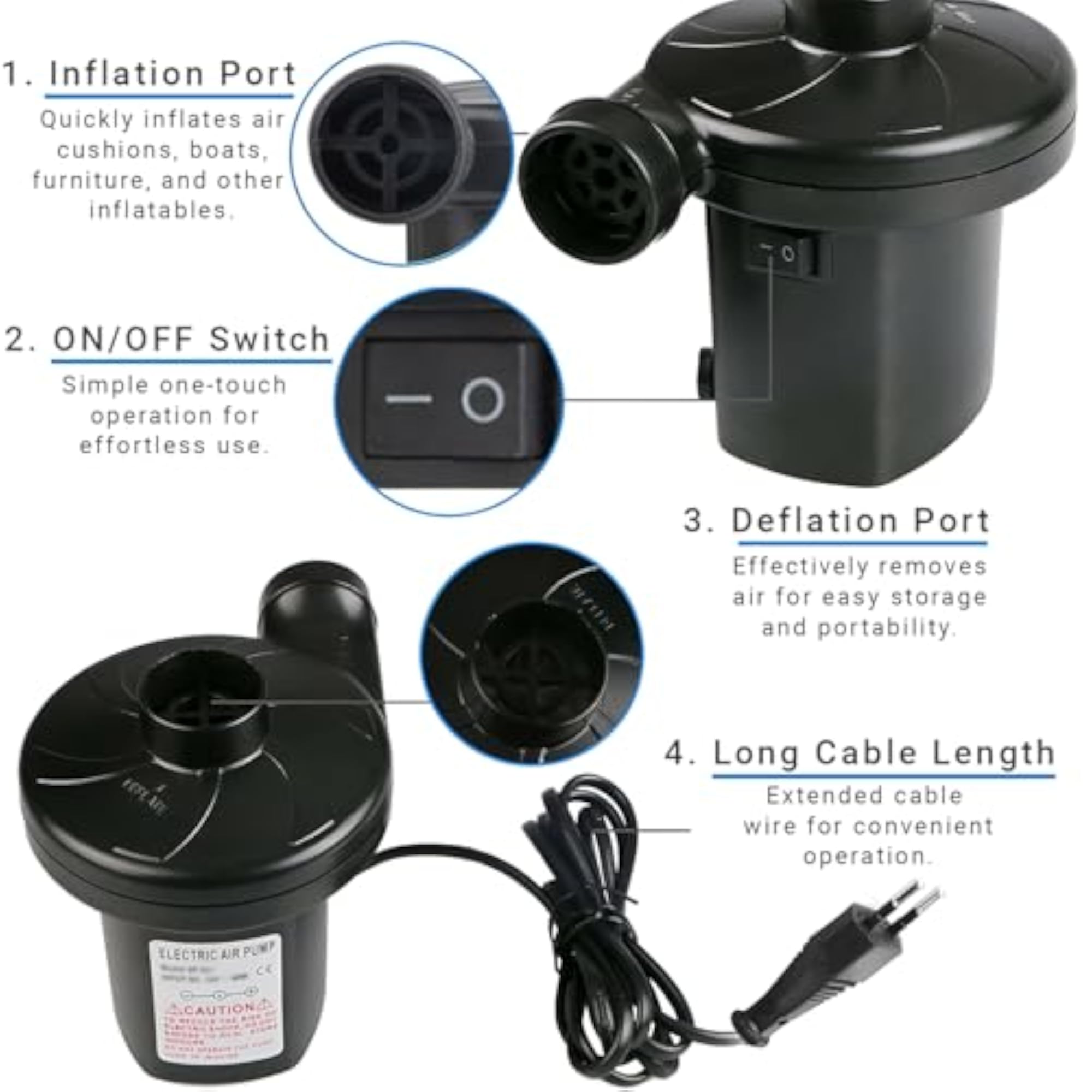 Electric Air Pump with Three Nozzles