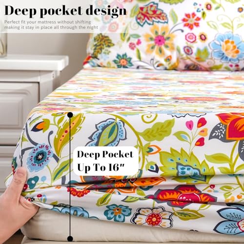 Bedlifes Twin Sheet Set Ultra Soft, Breathable, Silky Flower Deep Pocket 100% Microfiber Bedding, 3 Piece Twin Size with Floral Spring Design