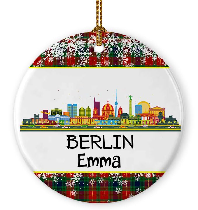 Personalized Berlin City Ornament for Christmas Tree Decorations Keepsake Gift for National Day Xmas Home Decor Custom Round 3 Inch Ceramic Ornaments Souvenir Gifts for Family Friends