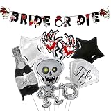 Bride or Die Bachelorette Party Decorations Black and Silver,Bride or Die banner for Bridal Shower Hen Engagement,Skull and Ring Foil Balloon for Halloween Wedding Bachelorette Party Supplies