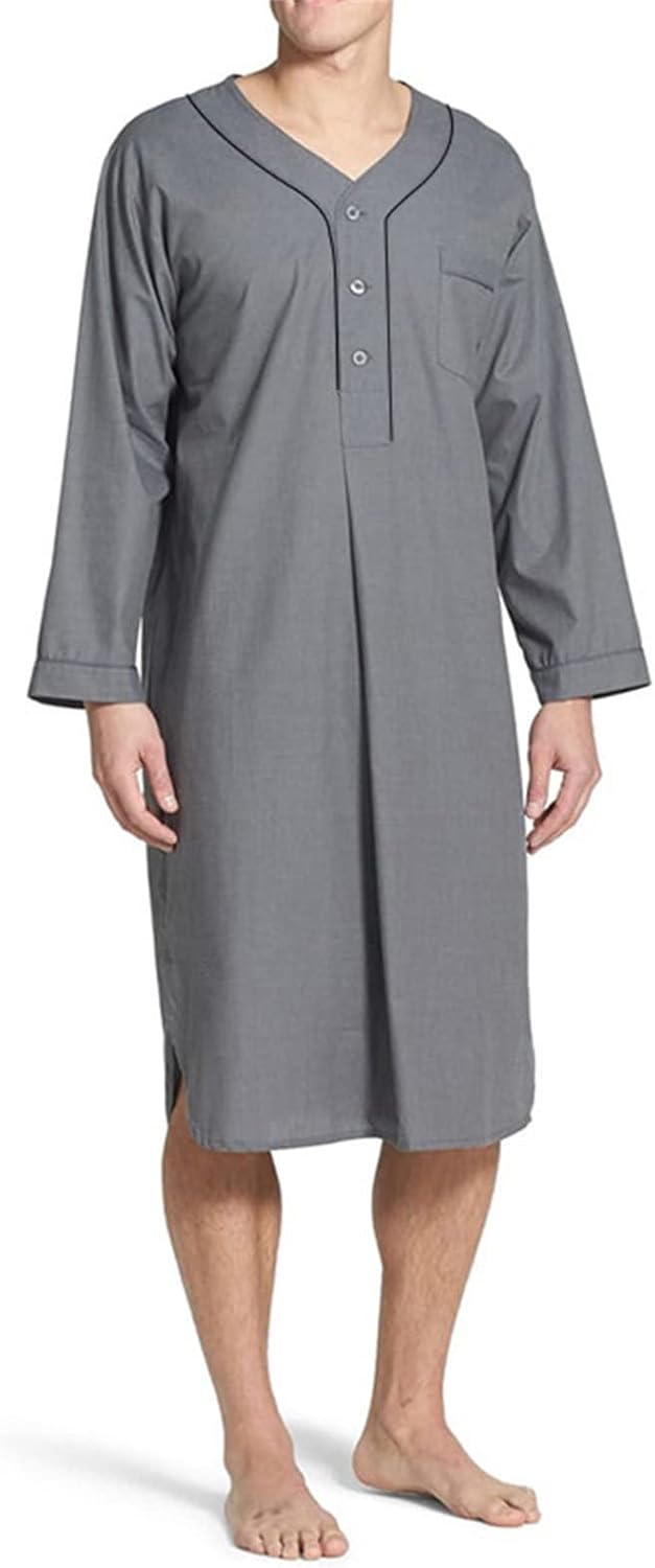 Men's Cotton Nightshirt V Neck Long Sleeve Button Bhutan Ubuy