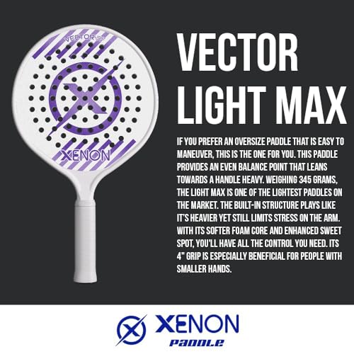 Vector Light Max Platform Tennis Paddle by Xenon Paddle, Oversize Head, Even Balance Point, Handle Weighted, Softer Foam Core, Power and Control, 4” Grip