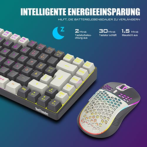 RedThunder K84 Kabelloses Gaming Tastatur und Maus Set, QWERTZ Deutsch, Wiederaufladbarer Akku mit RGB-Beleuchtung, 75% Layout TKL Tastatur & Leichte Maus mit 3200 DPI Honeycomb für PC Mac Gamer – Bild 7