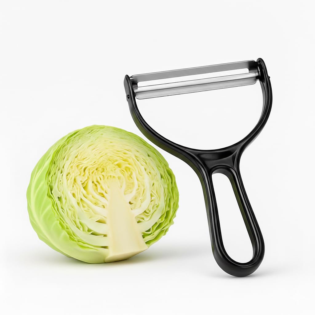Japanese Jumbo Cabbage Shredder - Extra Wide Vegetable Peeler for Coleslaw & Sauerkraut - Stainless Steel Blade Manual Slicer (Black/Red)