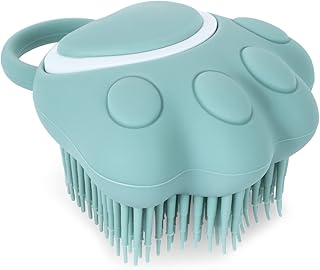 TIESOME Hund Katze Bad Bürste Kamm, Silikon Puppy Grooming Brush Soft Pet Reinigung Massage Bürste Shampoo Dispenser für beruhigende Massage Waschen (blau Pfote Form) product image