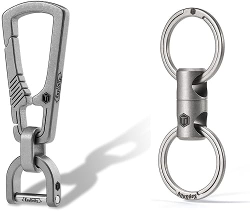 KeyUnity KM16SW Titanium EDC mosquetón llavero clip con anillo D y anillo giratorio KA15