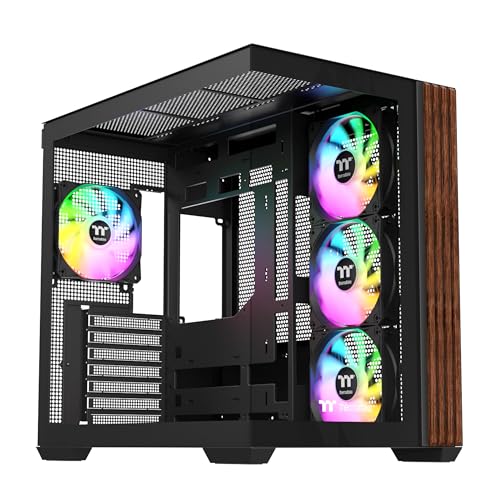 Image of Thermaltake View 380 WS ARGB; Mid Tower Chassis; Side Wood Trim; 4x120mm ARGB Lite Fans Included; 415mm GPU Clearance; Dual Chamber; ATX /mATX /mITX; Hidden Connector Support; Black; CA-1Z2-00M1WN-WS
