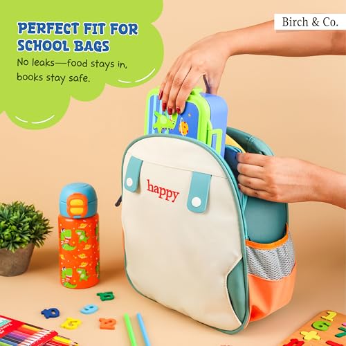 Image of Tiffin Box for School - Lunch Box for Kids Boys - Snacks Boxes for Girls - 900 ml Stainless Steel Tiffin Box, Leak-Proof 4-Side Locks, BPA-Free Food-Grade Material with Removable Divider, Dinos