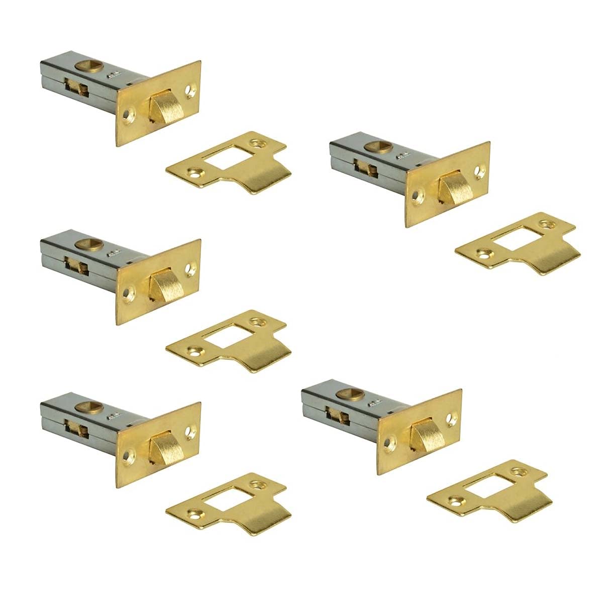 Carlisle Brass Polished Brass 64Mm Latch Sets Brass Complete With Strike Plates (Pack Of 5) Tubular Mortice Latches
