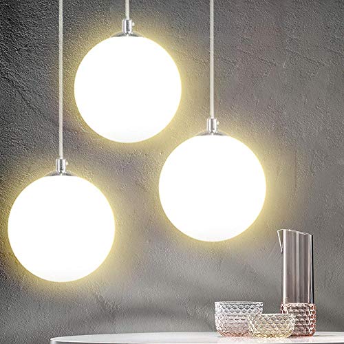 BAKAJI Lustre lampe suspension douille sphérique en verre mat support en métal chromé design moderne culot E27 ampoule max 40 W éclairage décoration...