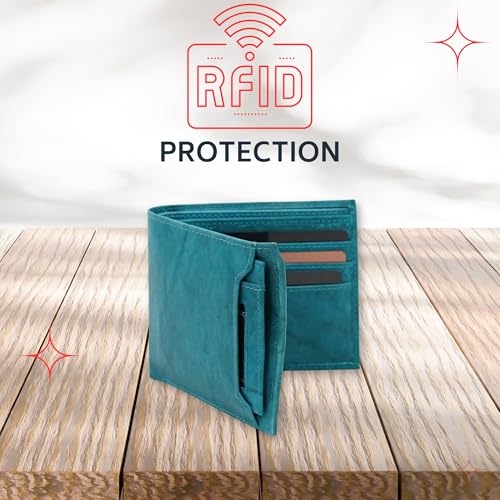 Image of AG Wallets Leather Wallet for Men - Sliding 2-in-1 Bifold Wallet with Removable Card Holder & RFID Protection - Premium Travel Wallet - Versatile & Functional Design - Peacock Blue