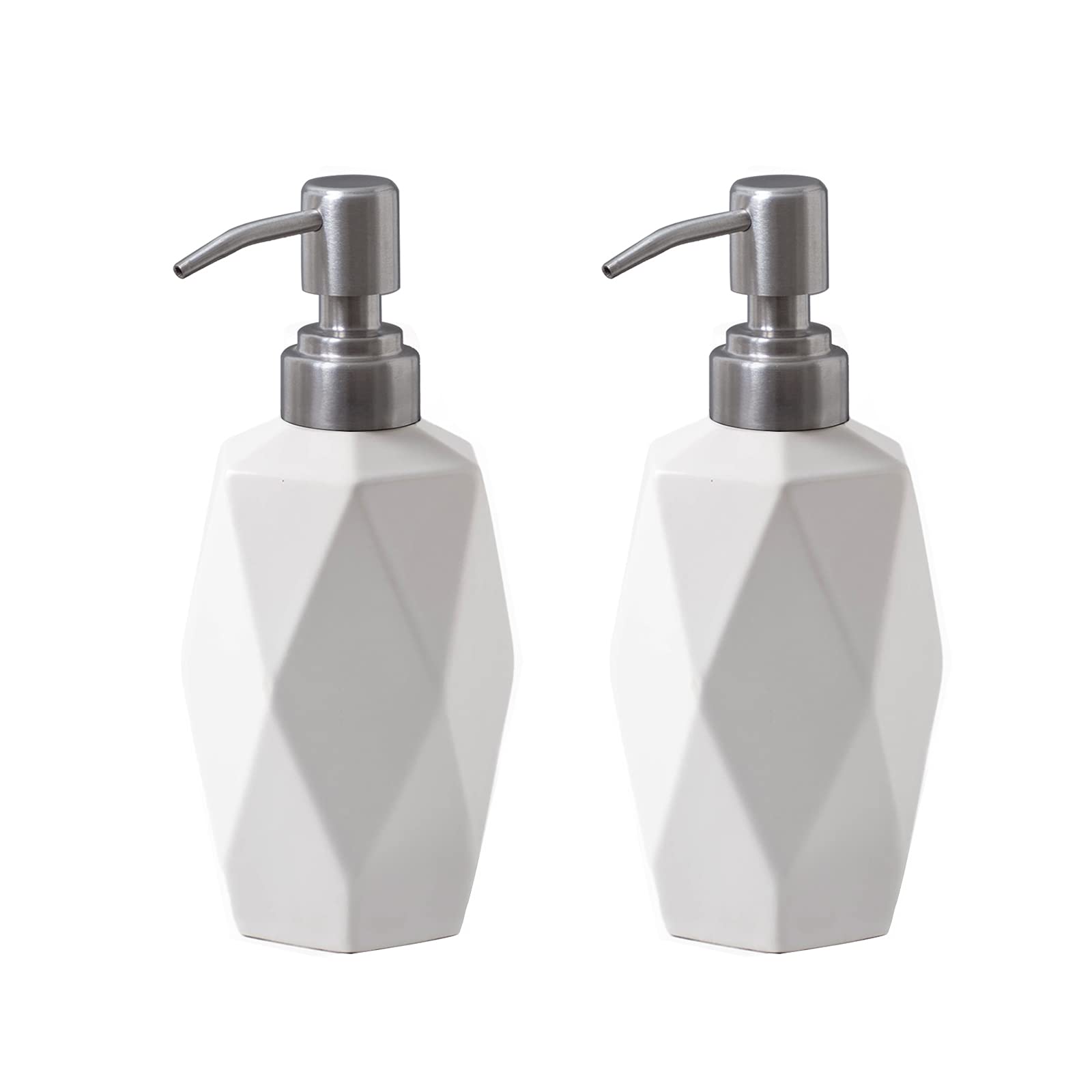 FE FUN ELEMENTSSoap Dispenser 350ml12oz Ceramic Lotion Dispenser Porcelain Liquid Hand Soap Pump Bottle for Kitchen Bathroom Washroom (White x 2)