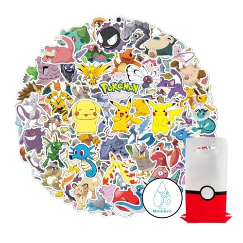 100Pcs Bombee's Cartoon Pokemon Stickers in Gift Bag. for Suitcase Skateboard Laptop Computer Water Bottles Car Teens Boys Girls Decal Waterproof Sticker.