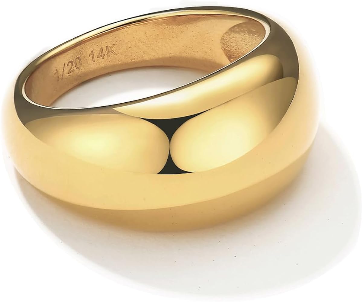 Amazon.com: NOKMIT Chunky Dome Rings for Women Dainty 14K Gold ...