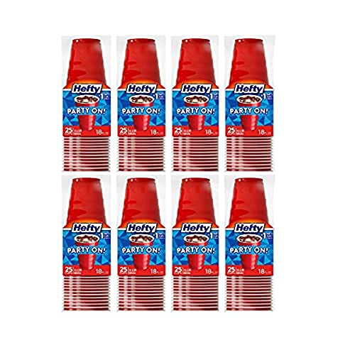 Hefty Party On Disposable Plastic Cups, Red, 18 Ounce, 25 Count (Pack Of 8), 200 Total #TOP23