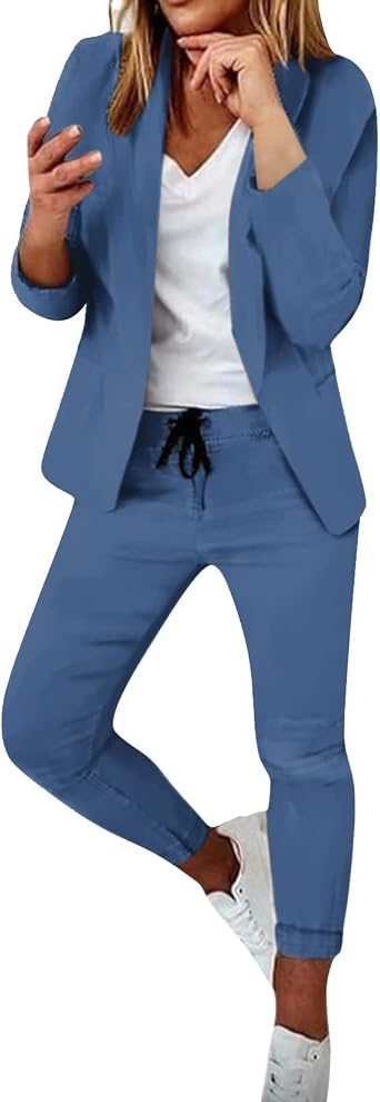 Womens Blazer Suits Two Piece Business Casual Sets Lapel V Neck Suit Coat with Fitted Pants for Work