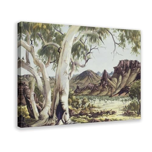 Tableau d'Albert Namatjira avec cadre de suspension déco murale haut de gamme 40 cm