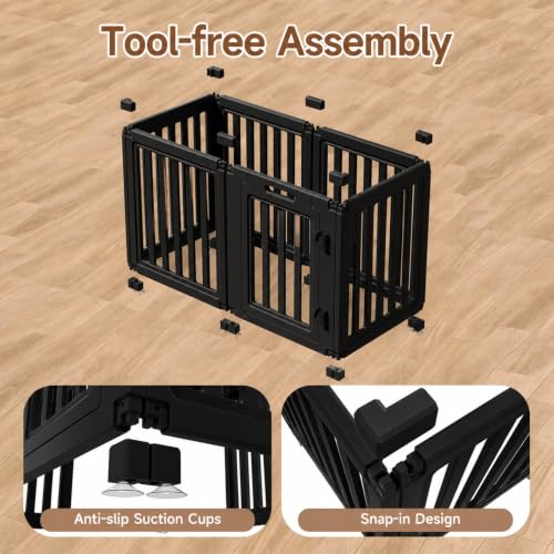 Image of EVERFRONT Dog Playpen with Door - Dog Pen Indoor - Easy Assemble Dog Play Pen - Puppy Playpen, Cat Playpen, Small Animal Playpen, Dog Play Pen Indoors (Black, 24 inch, 6 Panels)