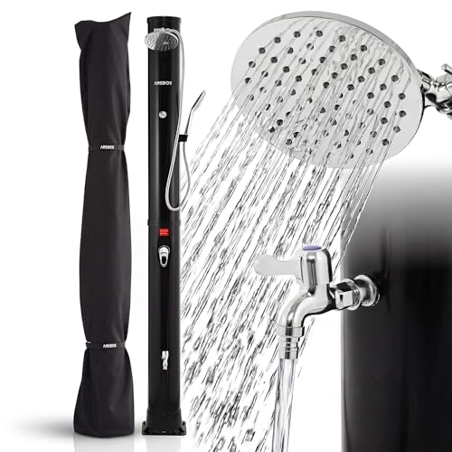 Arebos Solardusche 40 L Schwarz | Pooldusche & Gartendusche mit Thermometer | Regendusche mit...
