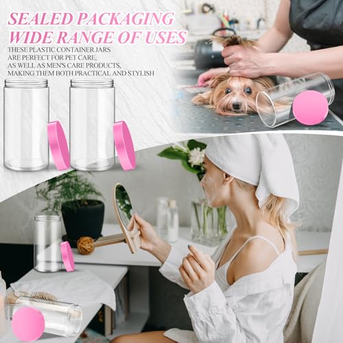 Image of Patelai 4 Pcs Plastic Jars Wide Mouth with Lids,32 Ounce,Pink