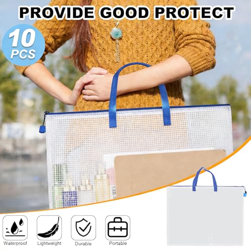 Image of JMIATRY 10 PCS Plastic Art Portfolio Bag 18 x 24 Inch Art Portfolios Folder Case Blue Art Poster Storage Bag Container for Poster, Scrapbook, Keepsake and Bulletin Board