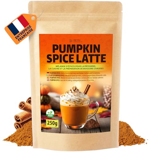 DETOX ORGANICA Pumpkin Spice Latte - 250g d'Épices en poudre Pour Pumpkin Spice Cafe - Idéal pour Latte Macchiato et Tarte à la Citrouilles en période hivernale de Noël - 100% Naturel, Vegan