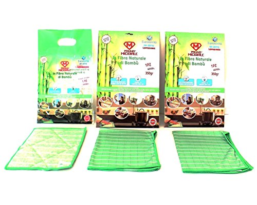 Panno Micidiale in fibra di Bambù 2pz da 350gr + Panno Spugna per sgrassare 20x25-ottimi per la pulizia della casa, mobili, vetri, cucina, bagno 3 pezzi EN-20710