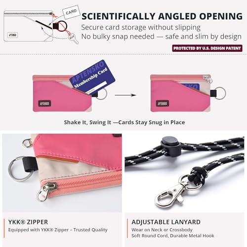 Image of RFID Blocking Travel Wallet with Adjustable Lanyard, Small Nylon Zipper Pouch and Badge Holder for ID, Credit Cards, Cash, Keys, Commuters (Pink+Almond)