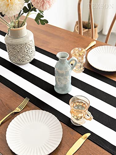 Texson Black And White Table Runner Black Striped Table Runner, Thick Cotton Striped Table Cover For Modern Wedding Party Birthday Pirate Party Baby Shower Dining Table Decor, 12 X 108 Inches #TOP4