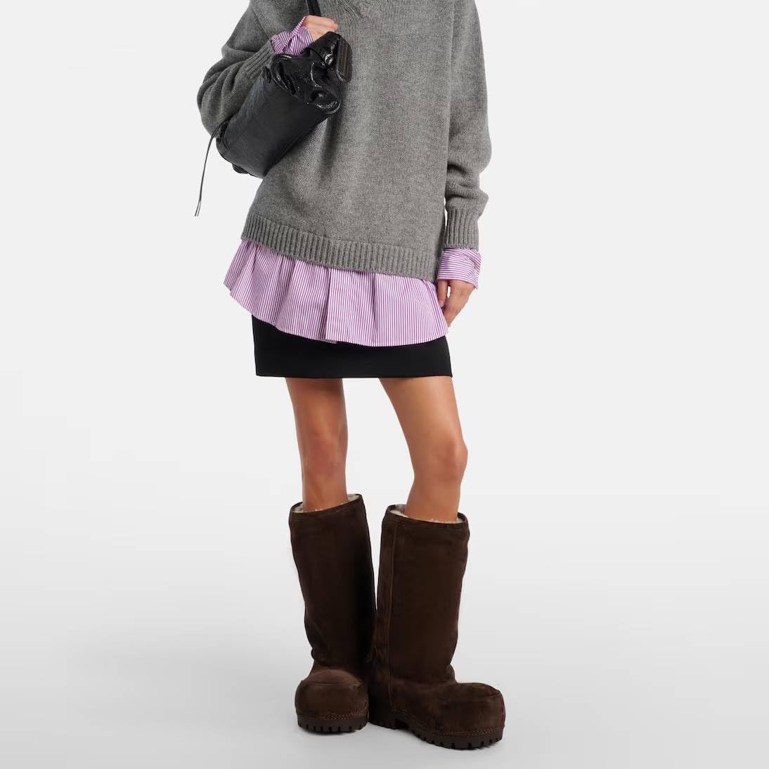 Platform Snow Boots for Women Suede Classic Fur Hippy Mid Calf Winter Boots Slip On High Boots Comfortable Chunky Trending Shoes Biege - Image 2