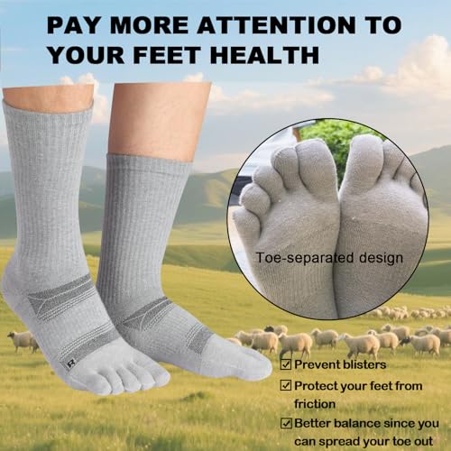 Merino Wool Toe Socks for Hiking Men Women Thermal Winter Warm Moisture Wicking Crew Finger Socks4