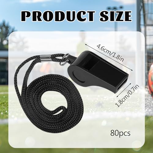 80 Silbatos Negros de Plástico con Cordón para Deportes miniatura 2