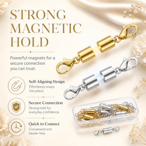 12 Pack Magnetic Necklace Clasps and Closures. Necklace Jewelry Extender with Strong Magnet. Magnetic Necklace Clasp for Jewelry Necklace Bracelet Making. Gold and Silver Plating (Regular)