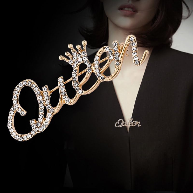 Image of Ximimark 3 pcs Sparkling Rhinestone QUEEN Brooch Pin for Women - Perfect for Vintage Clothing and Scarf Decoration